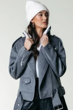 Elea Wool Biker Jacket | Medium grey melange