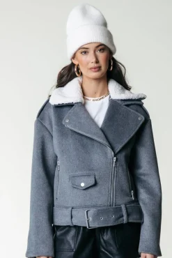 Elea Wool Biker Jacket | Medium grey melange