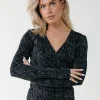 Fay Lurex Stripe Wrap Top | Metallic silver