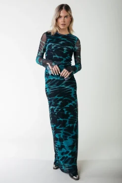 Maude Animal Mesh Dress | Storm green