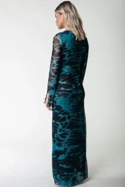 Maude Animal Mesh Dress | Storm green