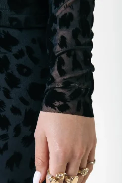 Neyo Leopard Flock Mesh Top | Black