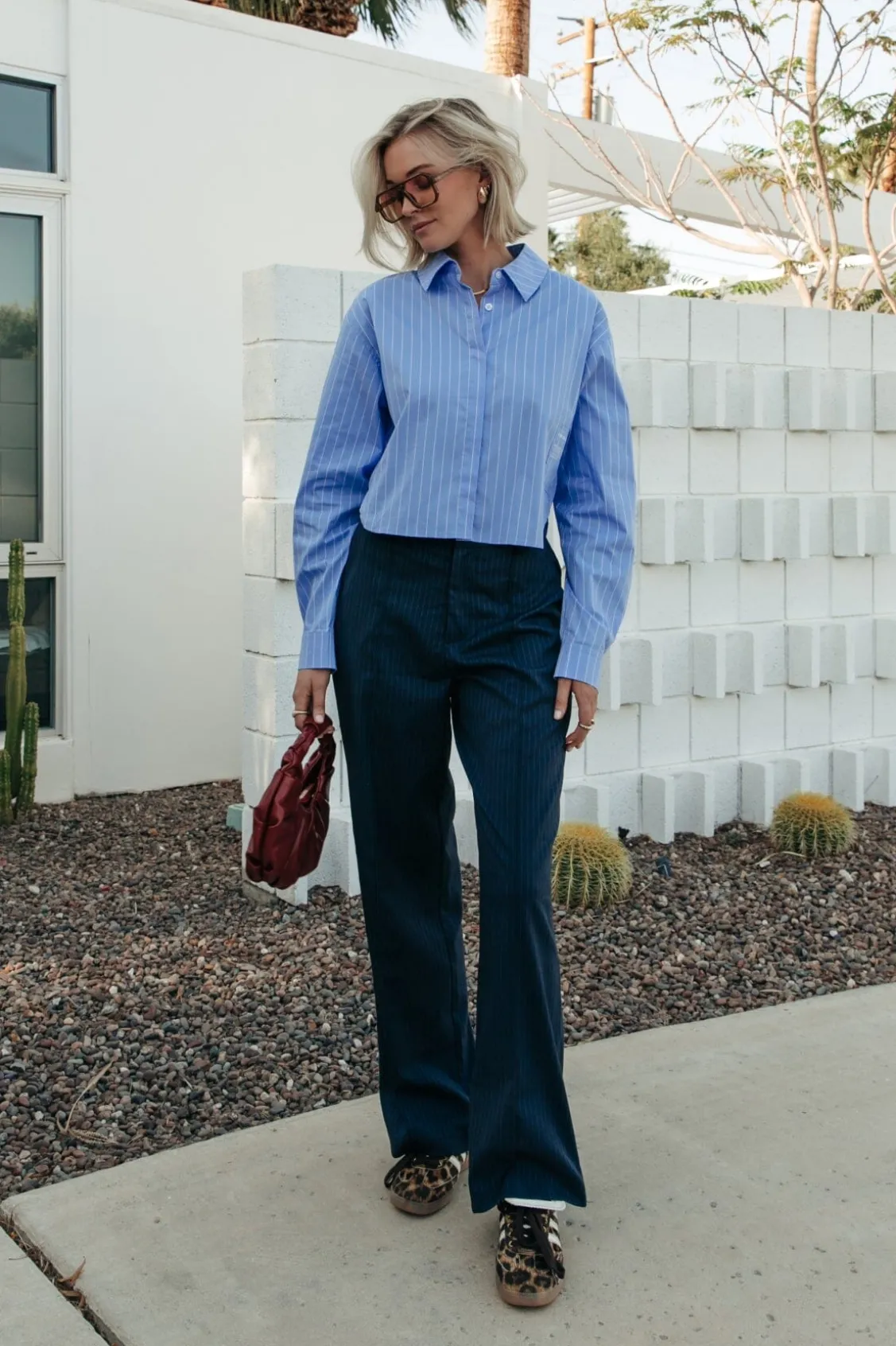 Rus Pinstripe Straight Pants | Dark blue
