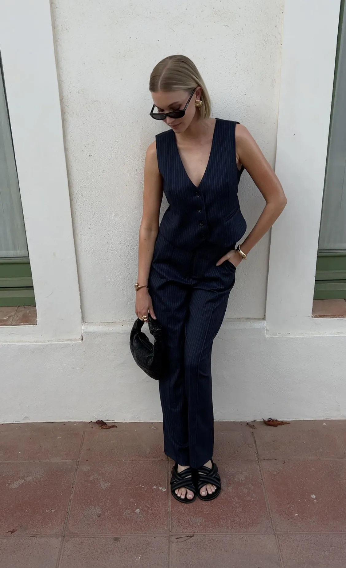 Rus Pinstripe Straight Pants | Dark blue