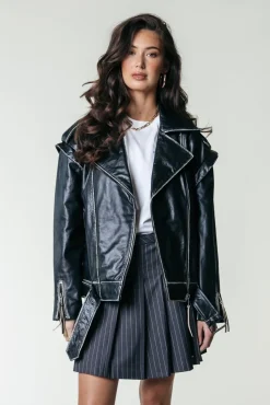 Sage Leather Biker Jacket | Black