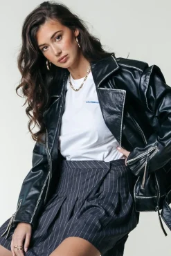 Sage Leather Biker Jacket | Black