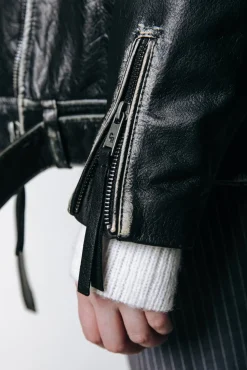 Sage Leather Biker Jacket | Black