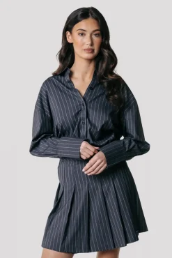 Shaline Pinstripe Pleated Skirt | Dark Anthracite
