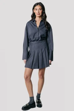 Shaline Pinstripe Pleated Skirt | Dark Anthracite