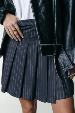 Shaline Pinstripe Pleated Skirt | Dark Anthracite