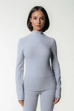 Uni Fitted Turtleneck Top | Medium grey melange
