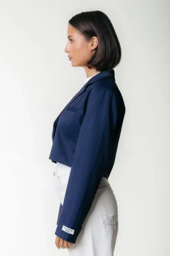 Winoah Stripe Cropped Blazer | Dark blue